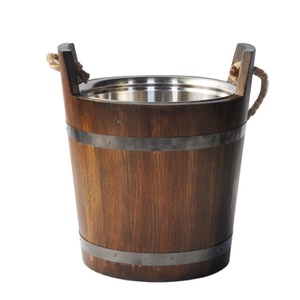 Grand seau et baril à vin vintage en bois de pin, ustensiles de fête recyclables et durables avec pinces en acier - Product Image 1