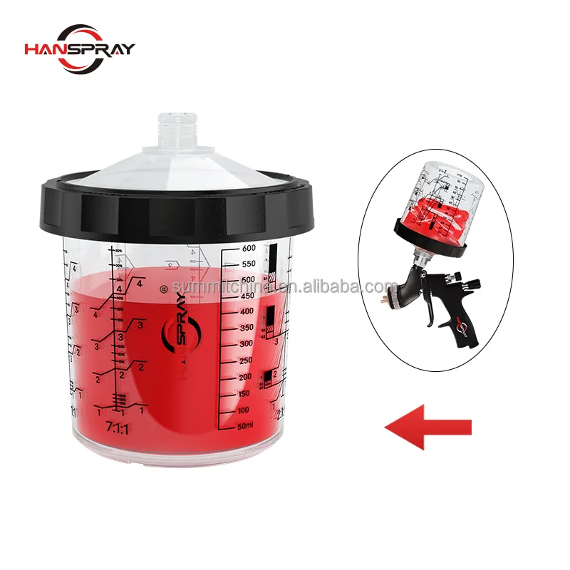 Copo descartável de tinta automotiva, 600ml (650ml) com forros, tampas, copo exterior e aro de vedação para armas de spray de pintura