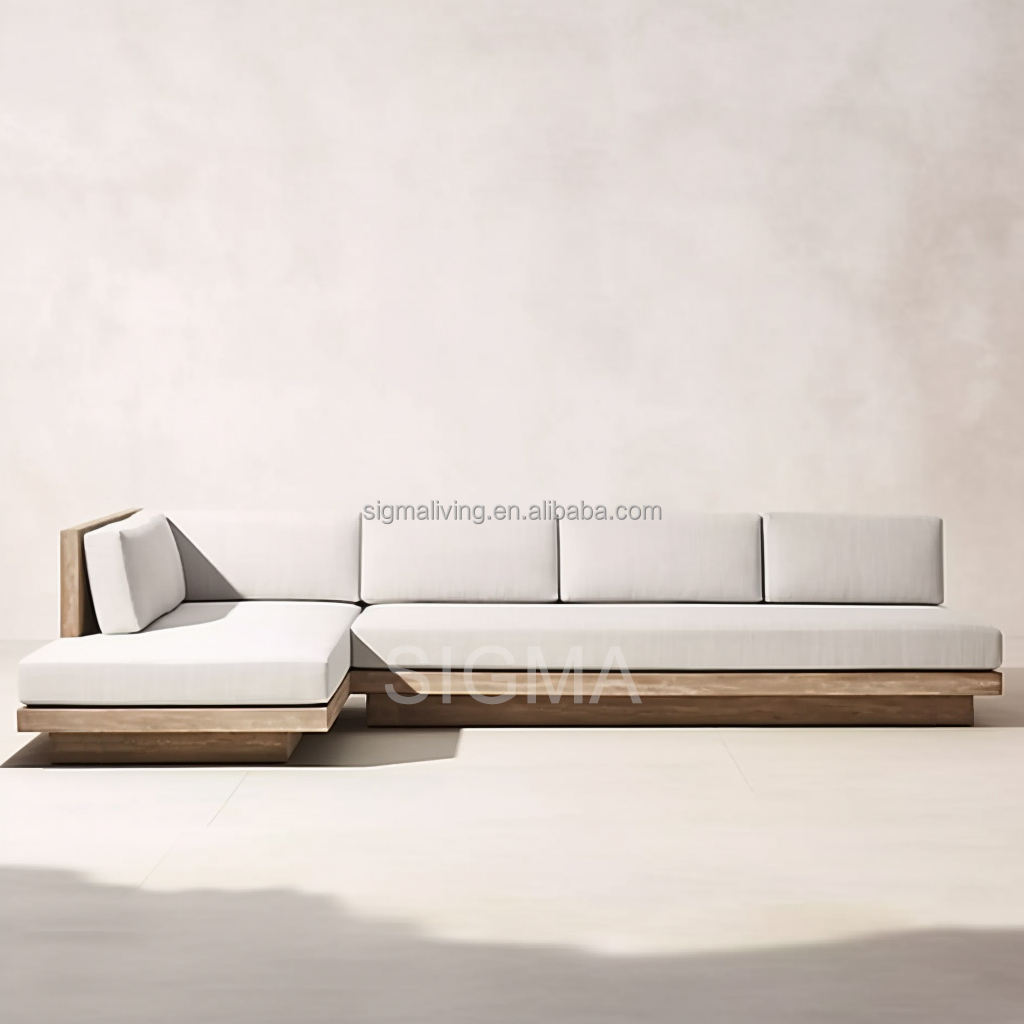 Outdoor Patio Big U Shape Garden Sets Restaurant Hotel Furniture Wood Frame Patio Sofa Set Teak Wood Sofa Set