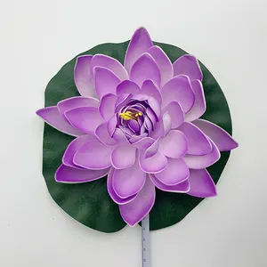 2023 Warna EVA Hijau L Daun Ungu Buatan Mengambang Air Lily Bunga Plastik Bunga Buatan untuk Hadiah