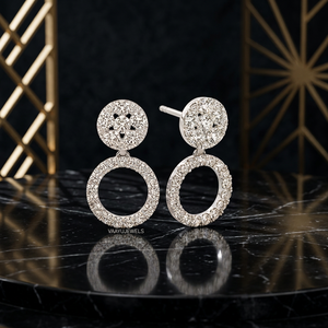 Boucles d'oreilles de luxe en or blanc et diamants, rondes, en forme de cluster, cercle ouvert, bijoux de mariage pour femmes, or 10K, 14K, 18K, argent 925 ou 935 - Product Image 1