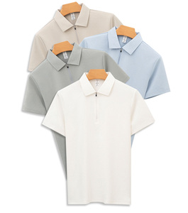 Camiseta OEM de calidad de lujo con cuello de cremallera sólida de seda helada para hombre, polos personalizados de algodón mercerizado para hombre - Product Image 2