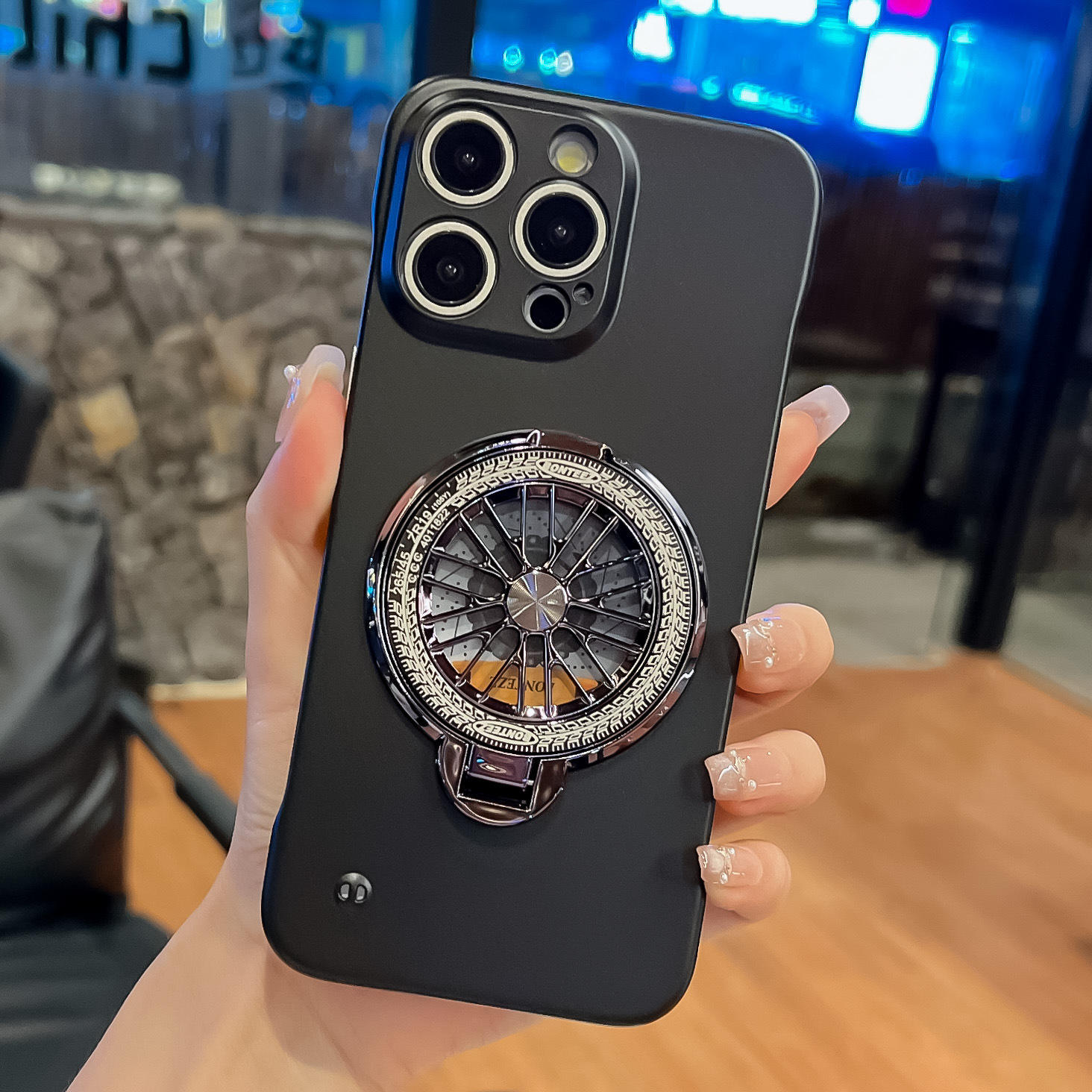 Coque sans bordure + support gyroscope (noir)