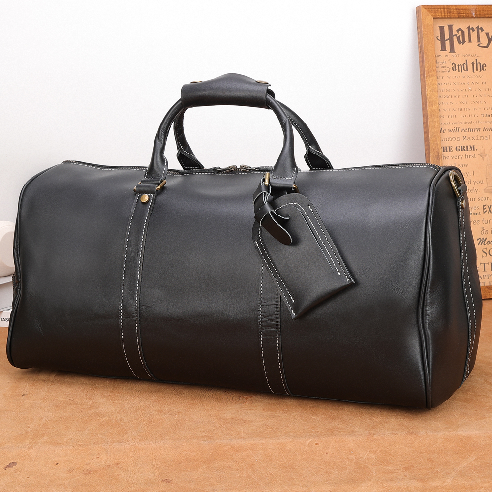 Genuine Leather Large-Capacity Travel Bag Men's Sports Gym Duffle with Zipper Closure for Weekend Overnight Luggage Travel Bag