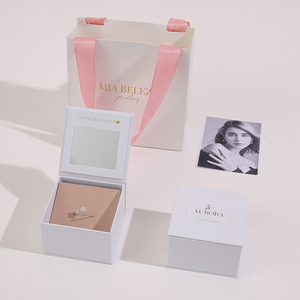 Luxury Custom Printed Jewelry <b>Box</b> with Mirror Ribbon Bow Eco Friendly Rigid Cardboard <b>Box</b> for Wedding Jewelry <b>Gift</b> Set - Product Image 5