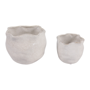 Vasi in ceramica con bordo ondulato rotondo per piante da interno ed esterno, set di due vasi decorativi da giardino - Product Image 6