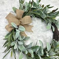 Guirlande Artificielle Moderne Faite à la Main de Haute Qualité en Feuilles d'Olivier en Forme d'Oreille de Mouton, en Plastique, Non Lumineuse, 43cm, Quatre Saisons, pour Porte et Mur