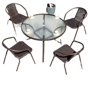 Conjunto de Mesa Plegable Moderna para Exteriores con Sillas de Ratán, <span class=keywords><strong>Sombrilla</strong></span> para Patio, Gimnasio, Hotel, Jardín, <span class=keywords><strong>Terraza</strong></span>, Balcón, Cafetería, Comedor y Ocio - Product Image 1