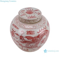 Jingdezhen RYKB176-GREEN-RED-E-S antik kualitas tinggi pot keramik dekoratif tempat penyimpanan pola naga porselen
