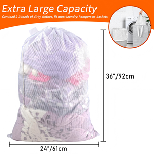 Heavy Duty Diamond <b>Mesh</b> Laundry Bags 24x36" - Machine Washable Large Commercial Grade Laundry Bag with Drawstring - Product Image 5
