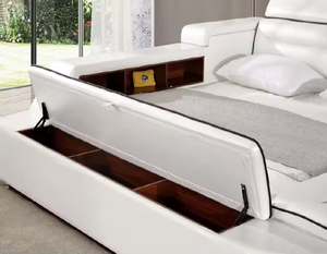 Lit de massage intelligent et économique pour chambre à coucher avec revêtement en cuir, cadre en bois, sommier tapissier réglable, moderne, <span class=keywords><strong>taille</strong></span> Queen/<span class=keywords><strong>King</strong></span>, LED - Product Image 4
