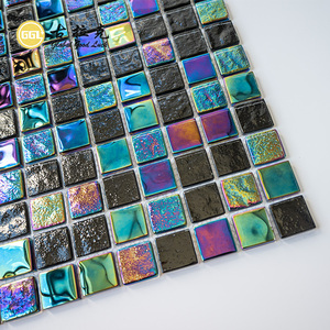 Piscine Salle De Bains Bar Mur Plancher Décor Magnifique Forme Carrée Scintillant Brillant <span class=keywords><strong>Noir</strong></span> et Vert Verre Cristal Mosaïque Tuile - Product Image 2