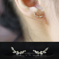 Boucles d'oreilles clous en argent sterling 925 avec zircon brillant en forme de branches et feuilles pour femmes et jeunes filles, cadeau de fiançailles et de mariage