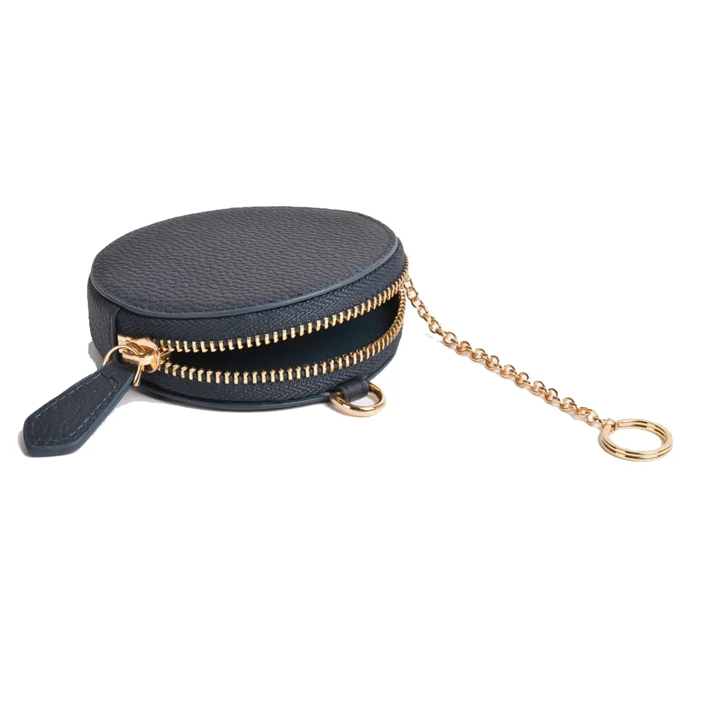 Women Real Leather Coin Zipper Custom Mini Round Leather Coin Wallet Pouch Bag Mini Coin Purse Bag With Keychain