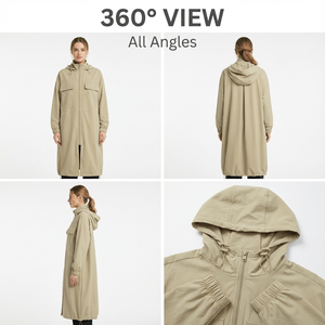 Abrigo Largo con Capucha para <span class=keywords><strong>Mujer</strong></span>, Largo hasta la Rodilla, Dos Bolsillos Grandes, Dobladillo, Cierre Completo con Cremallera, Ropa de Abrigo Informal para Viajar al Trabajo - Product Image 6