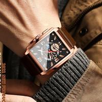 BINBOND B6575 6575 Reloj de Pulsera Masculino de Lujo, Marca de Moda, Correa de Cuero y Acero Inoxidable, Resistente al Agua