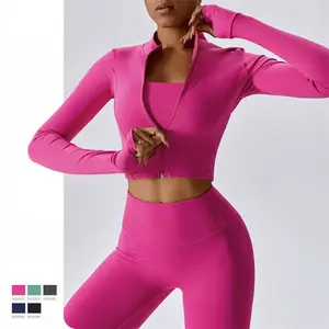 Zipper Sports Tops For Women Workout Legging Sport Clothes Long Sleeve Yoga Top Seamless Gym Clothing For Women Workout Yoga Set
