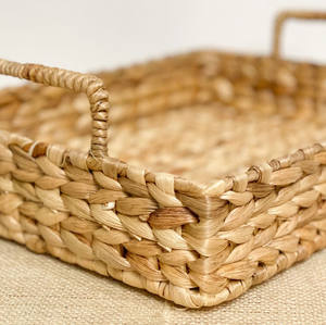 Tissage naturel jacinthe d'eau osier plateaux de service ensemble de 6 plateaux avec poignées intégrées organisateur de stockage ouvert panier de service - Product Image 4