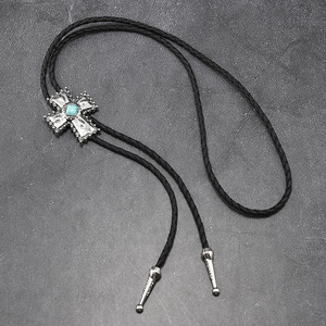 Cravatta da uomo retrò con motivo a croce Vintage con <span class=keywords><strong>camicia</strong></span> in corda di cuoio turchese con cravatta da ballo a catena <span class=keywords><strong>gioielli</strong></span> alla moda - Product Image 4