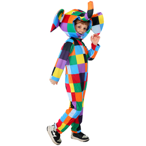 Costume di Halloween <span class=keywords><strong>Elefante</strong></span> Colorato Patchwork per Bambini, Travestimento per la Giornata Mondiale del Libro, Outfit per Spettacoli Scolastici, Vestito da <span class=keywords><strong>Elmer</strong></span> del Libro delle Storie - Product Image 4