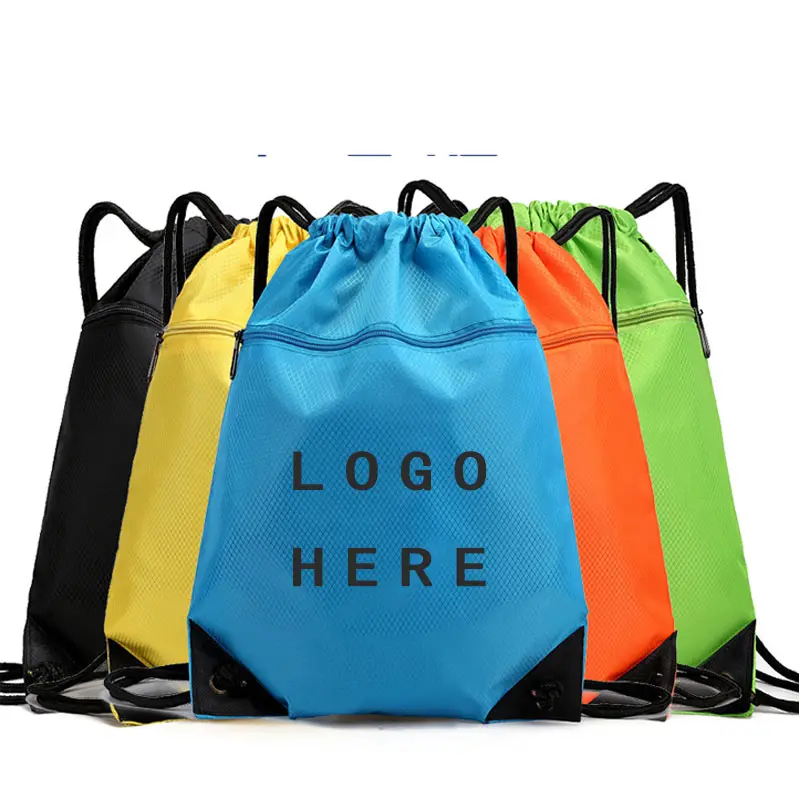 Piccola borsa MOQ per il fitness all'aperto con coulisse in poliestere sport con coulisse zaini logo personalizzato