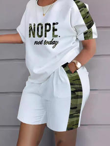 Ensemble décontracté d'été pour <span class=keywords><strong>femme</strong></span> : T-shirt court et <span class=keywords><strong>short</strong></span> assorti en polyester, anti-boulochage - Product Image 4