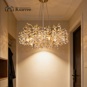 Luminaires décoratifs de plafond de style européen, lustres en cristal dorés de luxe personnalisés, accessoires en forme de branche, luminaire suspendu - Product Image 3