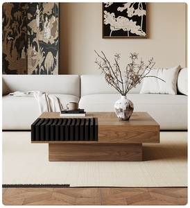 Mesa de Centro de Lujo Estilo Italiano con Chapa de Nogal, Madera de Grado E1 con Almacenamiento Magnético, Mueble Cuadrado para Sala de Estar - Product Image 3