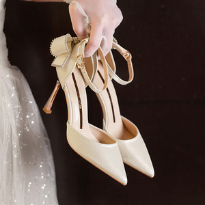 Zapatos de Tacón Alto Mary Jane con Punta Puntiaguda, Tacón de Aguja, Correa en el Tobillo, Decoración de Lazo de Satén, Zapatos de Mujer para Primavera, Vestido Formal de Boda - Product Image 4
