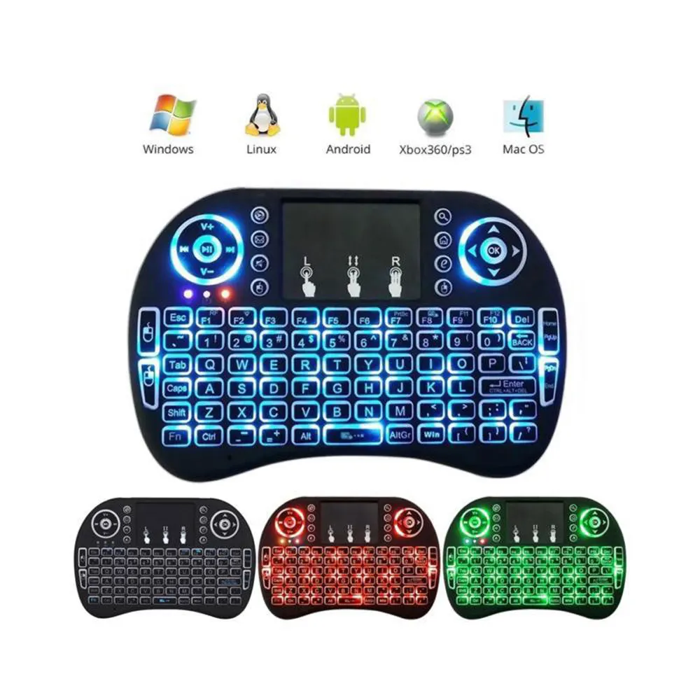 Mini i8 Keyboard 7 Color بإضاءة خلفية وفأرة لوحة مفاتيح مع بطارية