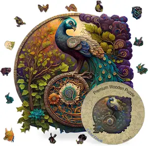 Peacock Wooden Puzzle Delicate colorful puzzle for adults and children/A4 size, 7.75 x 7.95 inches