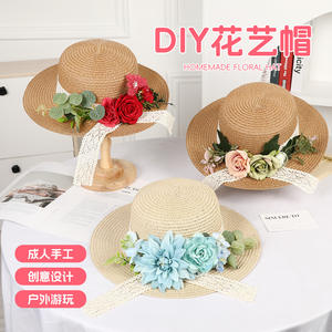 Chapeau de paille souple Baogan à fleurs pour femme, large bord, protection solaire, plage, avec fleurs séchées et nœud décoratif, chapeau d'été pour adulte - Product Image 2