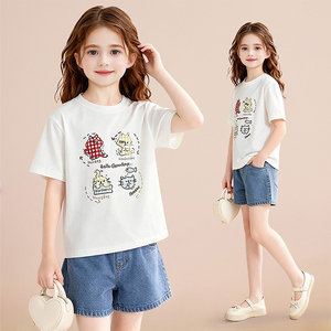 Camiseta <span class=keywords><strong>de</strong></span> manga corta <span class=keywords><strong>para</strong></span> <span class=keywords><strong>niñas</strong></span>, camiseta informal con estampado <span class=keywords><strong>de</strong></span> gato <span class=keywords><strong>de</strong></span> dibujos animados, camiseta informal <span class=keywords><strong>de</strong></span> algodón suave con cuello redondo, camiseta <span class=keywords><strong>de</strong></span> verano <span class=keywords><strong>para</strong></span> niños - Product Image 1