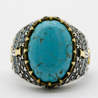 2025 islamique moyen-orient vert fin 925 bijoux en argent turc hommes Turquoise bijoux 925 en argent Sterling Western anneaux pour hommes