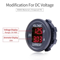 Voltímetro y Amperímetro Digital LED Redondo de 12V, Medidor de Voltaje y Corriente Continua a Prueba de Agua para Coche, Furgoneta, Batería, Barco y Motocicleta
