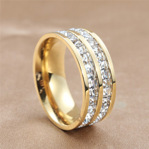 European American Style <b>Titanium</b> Steel <b>Ring</b> White Gemstone Golden Women's Fashion Jewelry Party Retro Trendy 24088 - Product Image 2