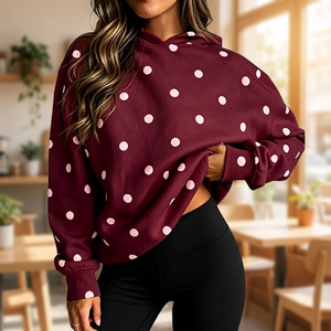 Sudadera con Capucha de Invierno para Mujer, con Estampado de Lunares, Ajuste Holgado, Hombros Caídos, Estilo Académico, Cómoda, para el Campus - Product Image 2