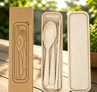 Ensemble de couverts et ustensiles réutilisables écologiques en paille de blé PP avec étui de rangement personnalisable pour le camping, les voyages, le bureau et l'école