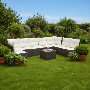 Conjunto de Sofás Modulares de Ratán Marrón para Jardín, Muebles de Exterior de Diseño Contemporáneo con Cojines de Espuma de Alta Densidad - Product Image 2