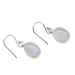 Boucles d'oreilles pendantes ovales en argent sterling 925 poli de haute qualité, style bohème simple, avec pierre de lune bleue chatoyante, vente en gros - Product Image 5