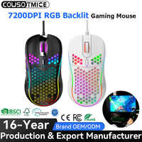 Mouse Óptico para Gaming de 7200 DPI al por Mayor, Mouse Ergonómico RGB con Cable USB para Computadora y Oficina, Ratones para Gamers con Diseño de Panal en Blanco