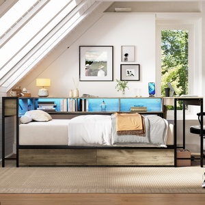 <span class=keywords><strong>Letto</strong></span> ad angolo M con libreria, <span class=keywords><strong>2</strong></span> cassetti contenitore, <span class=keywords><strong>letto</strong></span> matrimoniale moderno con luce LED e stazione di ricarica, divano <span class=keywords><strong>letto</strong></span> moderno - Product Image 3