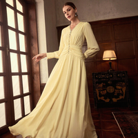 Robe de soirée jaune pour femme, élégante, chic, pour invitées de mariage, été, manches longues, ourlet plissé, longueur ras du sol, OEM