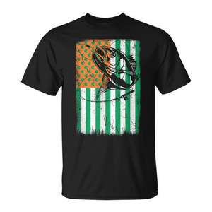 Camiseta de pescador con bandera irlandesa americana para el día de San Patricio, pesca de lubina - Product Image 1