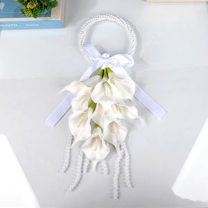 Bouquet da sposa a cascata con calla in poliuretano e perle artificiali, fiori da matrimonio a mano, per San Valentino - Product Image 5