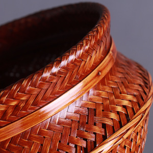 <b>Bamboo</b> Woven Storage Basket Round Tung Oil Lacquer Kitchen Food <b>Container</b> Neatening Storage - Product Image 3