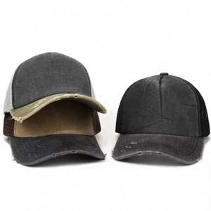 Casquette de camionneur unisexe en coton 5 panneaux, style hipster, effet délavé vintage, avec boucle métallique, tendance mode estivale - Product Image 2