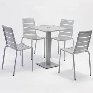 Modern Outdoor Furniture Aluminum 4 Chairs And Table Patio Terrace Garden Restaurant Bistro Cafe Dining Set With Umbrella Hole