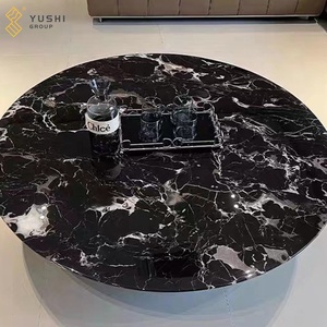 Mesa de Centro Moderna YUSHI Personalizada con Tapa de Mármol Natural Negro Pulido y Base de Acero Inoxidable Plateado para Sala de Estar - Product Image 6