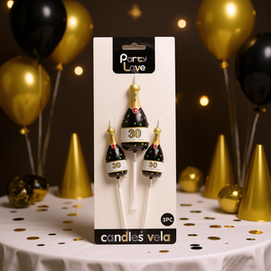 Bougie d'anniversaire Party Love Champagne 30 ans, lot de 3 - Product Image 1